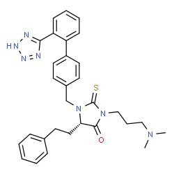ChemSpider 2D Image | (5S)-3-[3-(Dimethylamino)propyl]-5-(2-phenylethyl)-1-{[2'-(1H-tetrazol-5-yl)-4-biphenylyl]methyl}-2-thioxo-4-imidazolidinone | C30H33N7OS