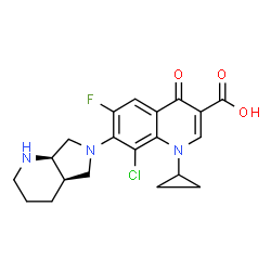 ChemSpider 2D Image | 8-Chloro-1-cyclopropyl-6-fluoro-7-[(4aR,7aR)-octahydro-6H-pyrrolo[3,4-b]pyridin-6-yl]-4-oxo-1,4-dihydro-3-quinolinecarboxylic acid | C20H21ClFN3O3