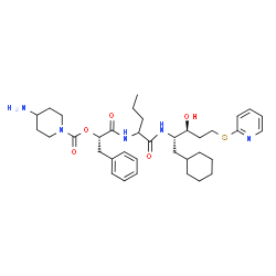 ChemSpider 2D Image | 2-({N-[(2S)-2-{[(4-Amino-1-piperidinyl)carbonyl]oxy}-3-phenylpropanoyl]norvalyl}amino)-1-cyclohexyl-1,2,4-trideoxy-5-S-2-pyridinyl-5-thio-L-threo-pentitol | C36H53N5O5S