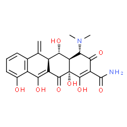 ChemSpider 2D Image | (4S,4aR,5S,5aR,12aR)-4-(Dimethylamino)-1,5,10,11,12a-pentahydroxy-6-methylene-3,12-dioxo-3,4,4a,5,5a,6,12,12a-octahydro-2-tetracenecarboxamide | C22H22N2O8