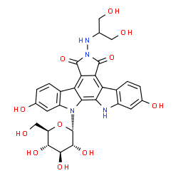 ChemSpider 2D Image | 6-[(1,3-Dihydroxy-2-propanyl)amino]-12-(alpha-D-glucopyranosyl)-2,10-dihydroxy-12,13-dihydro-5H-indolo[2,3-a]pyrrolo[3,4-c]carbazole-5,7(6H)-dione | C29H28N4O11