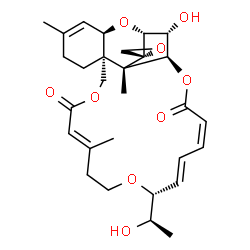 ChemSpider 2D Image | (4E,9R,10E,12Z,16S,18R,19aR,23aR,24R)-24-hydroxy-9-[(1R)-1-hydroxyethyl]-5,16a,21-trimethyl-6,7,16,16a,22,23-hexahydro-3H,18H,19aH-spiro[16,18-methano[1,6,12]trioxacyclooctadecino[3,4-d]chromene-17,2'-oxirane]-3,14(9H)-dione | C29H38O9