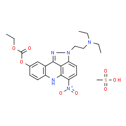 ChemSpider 2D Image | 2-[2-(Diethylamino)ethyl]-5-nitro-2,6-dihydropyrazolo[3,4,5-kl]acridin-9-yl ethyl carbonate methanesulfonate (1:1) | C23H29N5O8S