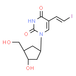 ChemSpider 2D Image | 1-[3-Hydroxy-4-(hydroxymethyl)cyclopentyl]-5-[(E)-2-iodovinyl]-2,4(1H,3H)-pyrimidinedione | C12H15IN2O4
