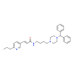 ChemSpider 2D Image | (2E)-N-{4-[4-(Diphenylmethyl)-1-piperazinyl]butyl}-3-(6-propyl-3-pyridinyl)acrylamide | C32H40N4O