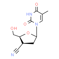 ChemSpider 2D Image | 1-(3-Cyano-2,3-dideoxy-D-glycero-pentofuranosyl)-5-methyl-2,4(1H,3H)-pyrimidinedione | C11H13N3O4