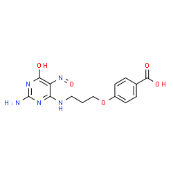 ChemSpider 2D Image | 4-{3-[(2-amino-6-hydroxy-5-nitrosopyrimidin-4-yl)amino]propoxy}benzoic acid | C14H15N5O5