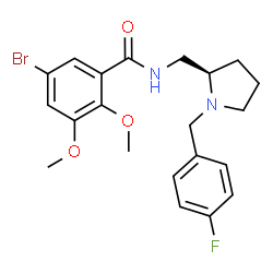 ChemSpider 2D Image | 5-Bromo-N-{[(2R)-1-(4-fluorobenzyl)-2-pyrrolidinyl]methyl}-2,3-dimethoxybenzamide | C21H24BrFN2O3