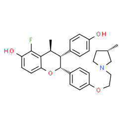ChemSpider 2D Image | (2R,3R,4S)-5-Fluoro-3-(4-hydroxyphenyl)-4-methyl-2-(4-{2-[(3S)-3-methyl-1-pyrrolidinyl]ethoxy}phenyl)-6-chromanol | C29H32FNO4
