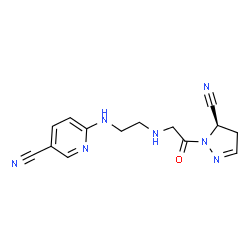 ChemSpider 2D Image | 6-{[2-({2-[(5R)-5-Cyano-4,5-dihydro-1H-pyrazol-1-yl]-2-oxoethyl}amino)ethyl]amino}nicotinonitrile | C14H15N7O