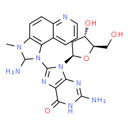 ChemSpider 2D Image | 8-(2-Amino-3-methyl-2,3-dihydro-1H-imidazo[4,5-f]quinolin-1-yl)-2'-deoxyguanosine | C21H23N9O4