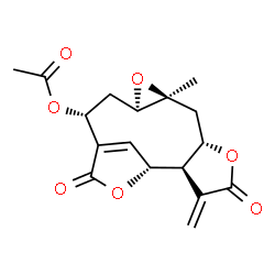 ChemSpider 2D Image | (1R,2R,6S,8S,10R,12R)-8-Methyl-3-methylene-4,14-dioxo-5,9,15-trioxatetracyclo[11.2.1.0~2,6~.0~8,10~]hexadec-13(16)-en-12-yl acetate | C17H18O7