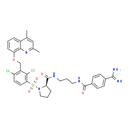 ChemSpider 2D Image | N-{3-[(4-Carbamimidoylbenzoyl)amino]propyl}-1-[(2,4-dichloro-3-{[(2,4-dimethyl-8-quinolinyl)oxy]methyl}phenyl)sulfonyl]-D-prolinamide | C34H36Cl2N6O5S