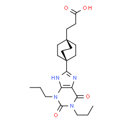 ChemSpider 2D Image | 3-[4-(2,6-Dioxo-1,3-dipropyl-2,3,6,7-tetrahydro-1H-purin-8-yl)bicyclo[2.2.2]oct-1-yl]propanoic acid | C22H32N4O4