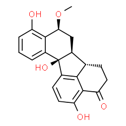 ChemSpider 2D Image | (6aS,6bS,8S,12bS)-3,9,12b-Trihydroxy-8-methoxy-6,6a,6b,7,8,12b-hexahydrobenzo[j]fluoranthen-4(5H)-one | C21H20O5