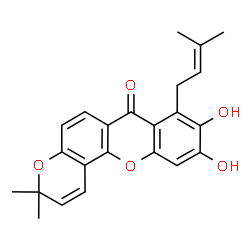 ChemSpider 2D Image | 9,10-Dihydroxy-3,3-dimethyl-8-(3-methyl-2-buten-1-yl)-3H,7H-pyrano[2,3-c]xanthen-7-one | C23H22O5