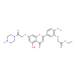 ChemSpider 2D Image | Ethyl (5-{5-hydroxy-7-[2-(4-methyl-1-piperazinyl)-2-oxoethoxy]-4-oxo-4H-chromen-2-yl}-2-methoxyphenoxy)acetate | C27H30N2O9