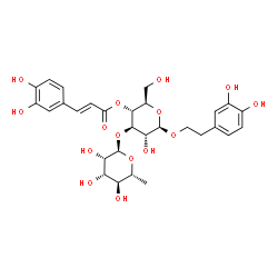 ChemSpider 2D Image | 2-(3,4-Dihydroxyphenyl)ethyl 3-O-(6-deoxy-alpha-D-mannopyranosyl)-4-O-[(2E)-3-(3,4-dihydroxyphenyl)-2-propenoyl]-beta-D-glucopyranoside | C29H36O15