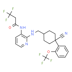 ChemSpider 2D Image | N-{2-[({4-Cyano-4-[2-(trifluoromethoxy)phenyl]cyclohexyl}methyl)amino]-3-pyridinyl}-3,3,3-trifluoropropanamide | C23H22F6N4O2