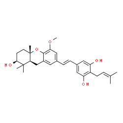 ChemSpider 2D Image | 5-{(E)-2-[(2S,4aS,9aS)-2-Hydroxy-5-methoxy-1,1,4a-trimethyl-2,3,4,4a,9,9a-hexahydro-1H-xanthen-7-yl]vinyl}-2-(3-methyl-2-buten-1-yl)-1,3-benzenediol | C30H38O5