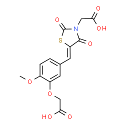ChemSpider 2D Image | {(5Z)-5-[3-(Carboxymethoxy)-4-methoxybenzylidene]-2,4-dioxo-1,3-thiazolidin-3-yl}acetic acid | C15H13NO8S