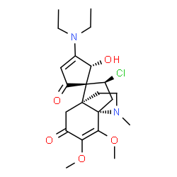 ChemSpider 2D Image | (1R,1'S,5R,6'S,8'S)-8'-Chloro-4-(diethylamino)-5-hydroxy-2',3'-dimethoxy-10'-methyl-10'-azaspiro[cyclopentane-1,7'-tricyclo[4.3.3.0~1,6~]dodecane]-2',3-diene-2,4'-dione | C22H31ClN2O5