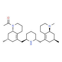 ChemSpider 2D Image | 1-[(7S,8aS)-5-{[(2R,6R)-6-{[(7S,8aS)-1,7-Dimethyl-1,2,3,4,6,7,8,8a-octahydro-5-quinolinyl]methyl}-2-piperidinyl]methyl}-7-methyl-3,4,6,7,8,8a-hexahydro-1(2H)-quinolinyl]ethanone | C30H49N3O