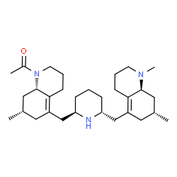 ChemSpider 2D Image | 1-[(7S,8aS)-5-{[(2R,6R)-6-{[(7R,8aS)-1,7-Dimethyl-1,2,3,4,6,7,8,8a-octahydro-5-quinolinyl]methyl}-2-piperidinyl]methyl}-7-methyl-3,4,6,7,8,8a-hexahydro-1(2H)-quinolinyl]ethanone | C30H49N3O