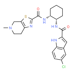 ChemSpider 2D Image | N-((1R,2S)-2-(5-chloro-1H-indole-2-carboxamido)cyclohexyl)-5-methyl-4,5,6,7-tetrahydrothiazolo[5,4-c]pyridine-2-carboxamide | C23H26ClN5O2S