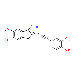 ChemSpider 2D Image | 4-[(6,7-Dimethoxy-2,4-dihydroindeno[1,2-c]pyrazol-3-yl)ethynyl]-2-methoxyphenol | C21H18N2O4