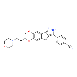 ChemSpider 2D Image | 4-{7-Methoxy-6-[3-(4-morpholinyl)propoxy]-2,4-dihydroindeno[1,2-c]pyrazol-3-yl}benzonitrile | C25H26N4O3