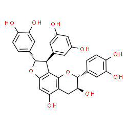 ChemSpider 2D Image | (2R,3S,8S,9S)-2,8-Bis(3,4-dihydroxyphenyl)-9-(3,5-dihydroxyphenyl)-3,4,8,9-tetrahydro-2H-furo[2,3-h]chromene-3,5-diol | C29H24O10