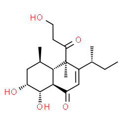 ChemSpider 2D Image | (4R,4aS,5R,7R,8S,8aR)-3-[(2R)-2-Butanyl]-7,8-dihydroxy-4-(3-hydroxypropanoyl)-4,5-dimethyl-4a,5,6,7,8,8a-hexahydro-1(4H)-naphthalenone | C19H30O5