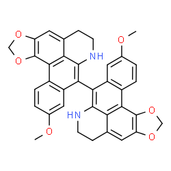 ChemSpider 2D Image | 10,10'-Dimethoxy-6,6',7,7'-tetrahydro-5H,5'H-8,8'-bi[1,3]benzodioxolo[6,5,4-de]benzo[g]quinoline | C36H28N2O6