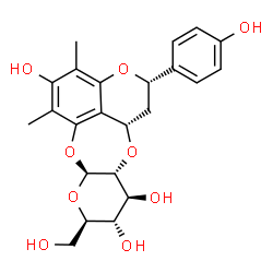 ChemSpider 2D Image | (2S,7aS,9R,10S,11S,11aR,12aS)-9-(Hydroxymethyl)-2-(4-hydroxyphenyl)-4,6-dimethyl-1,9,10,11,11a,12a-hexahydro-2H,7aH-pyrano[2',3':2,3][1,4]dioxepino[5,6,7-de]chromene-5,10,11-triol | C23H26O9