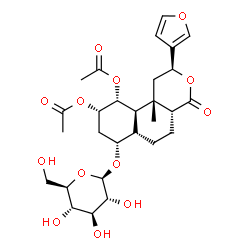ChemSpider 2D Image | (2S,4aR,6aS,7R,9S,10R,10aR,10bS)-2-(3-Furyl)-7-(beta-D-glucopyranosyloxy)-10b-methyl-4-oxododecahydro-2H-benzo[f]isochromene-9,10-diyl diacetate | C28H38O13
