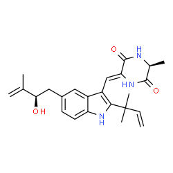 ChemSpider 2D Image | (3Z,6S)-3-({5-[(2R)-2-Hydroxy-3-methyl-3-buten-1-yl]-2-(2-methyl-3-buten-2-yl)-1H-indol-3-yl}methylene)-6-methyl-2,5-piperazinedione | C24H29N3O3