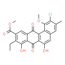 ChemSpider 2D Image | Methyl 2-chloro-9-ethyl-6,8-dihydroxy-1-methoxy-3-methyl-7,12-dioxo-7,12-dihydro-10-tetraphenecarboxylate | C24H19ClO7