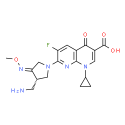 ChemSpider 2D Image | 7-[(3S,4Z)-3-(Aminomethyl)-4-(methoxyimino)-1-pyrrolidinyl]-1-cyclopropyl-6-fluoro-4-oxo-1,4-dihydro-1,8-naphthyridine-3-carboxylic acid | C18H20FN5O4