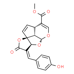 ChemSpider 2D Image | Methyl (3E,3aS,4aR,7aS,9aS,9bS)-3-(4-hydroxybenzylidene)-2-oxo-3,3a,7a,9b-tetrahydro-2H,4aH-1,4,5-trioxadicyclopenta[a,hi]indene-7-carboxylate | C20H16O7