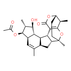 ChemSpider 2D Image | (1R,2R,4R,7R,8R,9R,10S,11R,12R,13S,17S,18R)-10-Hydroxy-1,5,9,18-tetramethyl-15-oxo-16,20-dioxahexacyclo[15.3.2.0~2,13~.0~4,12~.0~7,11~.0~14,19~]docosa-5,14(19)-dien-8-yl acetate | C26H34O6