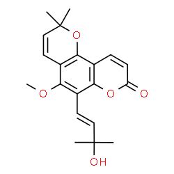 ChemSpider 2D Image | 6-[(1E)-3-Hydroxy-3-methyl-1-buten-1-yl]-5-methoxy-2,2-dimethyl-2H,8H-pyrano[2,3-f]chromen-8-one | C20H22O5