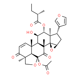 ChemSpider 2D Image | (1aR,3S,3aR,4R,5R,5aR,5bR,8aS,10aR,10bR,11aR,11bR)-10a-Acetoxy-3-(3-furyl)-5-hydroxy-3a,5b,8a,11a-tetramethyl-8,11-dioxo-2,3,3a,4,5,5a,5b,8,8a,9,10a,10b,11,11a-tetradecahydro-1aH-oxireno[2',3']cyclope
nta[1',2':7,8]phenanthro[10,1-bc]furan-4-yl (2S)-2-methylbutanoate | C33H40O10