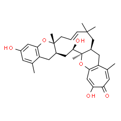 ChemSpider 2D Image | (5aR,7E,10aS,17aR,18R,19aR)-3,15,18-Trihydroxy-1,5a,9,9,12,17a-hexamethyl-5a,6,9,10,10a,17a,18,19,19a,20-decahydrocyclohepta[5',6']pyrano[2',3':5,6]cycloundeca[1,2-b]chromen-14(11H)-one | C32H40O6