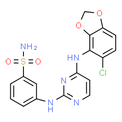 ChemSpider 2D Image | 3-({4-[(5-Chloro-1,3-benzodioxol-4-yl)amino]-2-pyrimidinyl}amino)benzenesulfonamide | C17H14ClN5O4S