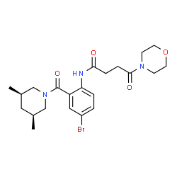 ChemSpider 2D Image | N-(4-bromo-2-{[(3R,5S)-3,5-dimethylpiperidin-1-yl]carbonyl}phenyl)-4-morpholin-4-yl-4-oxobutanamide | C22H30BrN3O4