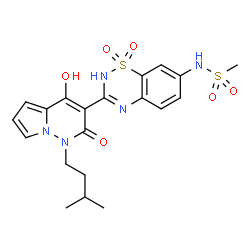 ChemSpider 2D Image | N-{3-[4-Hydroxy-1-(3-methylbutyl)-2-oxo-1,2-dihydropyrrolo[1,2-b]pyridazin-3-yl]-1,1-dioxido-2H-1,2,4-benzothiadiazin-7-yl}methanesulfonamide | C20H23N5O6S2