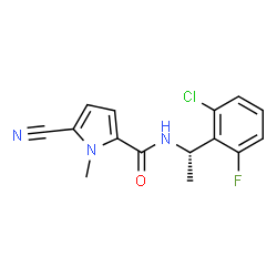 ChemSpider 2D Image | N-[(1S)-1-(2-Chloro-6-fluorophenyl)ethyl]-5-cyano-1-methyl-1H-pyrrole-2-carboxamide | C15H13ClFN3O