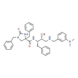 ChemSpider 2D Image | (4s)-1,4-Dibenzyl-N-[(1s,2r)-1-Benzyl-3-{[3-(Dimethylamino)benzyl]amino}-2-Hydroxypropyl]-2-Oxoimidazolidine-4-Carboxamide | C37H43N5O3