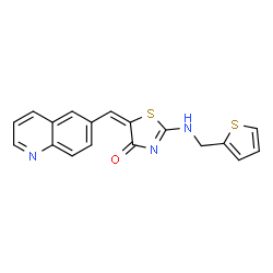 ChemSpider 2D Image | (5E)-5-(6-Quinolinylmethylene)-2-[(2-thienylmethyl)amino]-1,3-thiazol-4(5H)-one | C18H13N3OS2